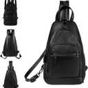 RAVUO Sling Bag for Women, Anti Theft Small Crossbody Backpack Purse Fashion PU Leather Ladies Convertible Daypack (Black)