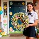 20 Inch Easter Wreath for Front Door Spring Wreath Easter Egg Wreath with Colorful Eggs Hydrangea Daisies Eucalyptus Leaves for Easter Decorations Holiday Wall Home Window Decor (Purple, Large)