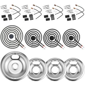Silver Burner Drip Pans W10196405(8) W10196406(6) Electric Stove Burners MP15YA(6") MP21YA(8")330031 Surface Element Receptacle Compatible for Whirlpool Kenmore Maytag Amana by MIFLUS