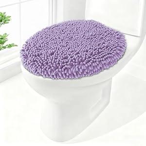 Soft Chenille Toilet Lid Cover 19.5L x 18.5W Machine Washable Toilet Seat Cover Adjustable Rubber Backing Fits Most Round Elongated and Oblong Lids 