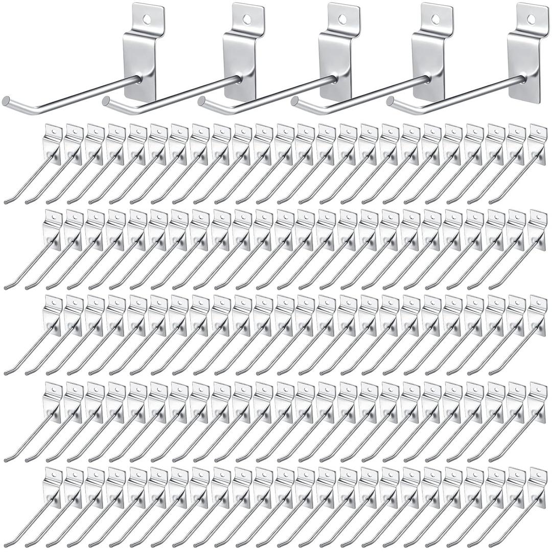 Moxweyeni 100 Pcs Heavy Duty Slatwall Panel Hooks Hanging Metal Slat Wall Hanging Hooks Silver Slat Wall Hanger Commercial Grade Slatwall Pegs Accessories for Shop Retail Display(4 Inch)