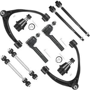 Front Upper Control Arms w/Ball Joints Tie Rods for 2007-2014 Chevy GMC Silverado Sierra Suburban 1500 Avalanche Yukon Tahoe Cadillac Escalade ESV (10pc Set)