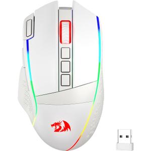 Redragon M991 Wireless Gaming Mouse, 26000 DPI 3-Mode Gamer Mice w/Rapid Fire Key, 9 Macro Buttons, Powerful Capacity and RGB Backlight for PC/Mac/Laptop, White