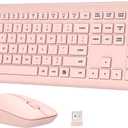 Wireless Keyboard and Mouse Combo, Full-Size Silent Ergonomic Keyboard and Optical Mouse, Long Battery Life, 2.4GHz Lag-Free Cordless Mice Keyboard for Computer, Mac, Laptop, PC, Windows(Pink)