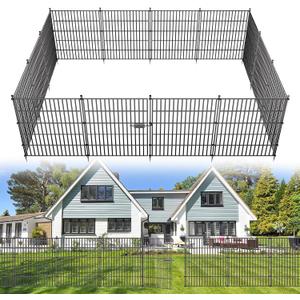 15 Panels No Dig Decorative Outdoor Garden Fence with Gate for Yard, 32 in(H) X 35.4 ft(L) Animal Barrier Fencing Rustproof Metal Wire Panel Border for Dog, Rabbits, and Patio Temporary Ground Stakes