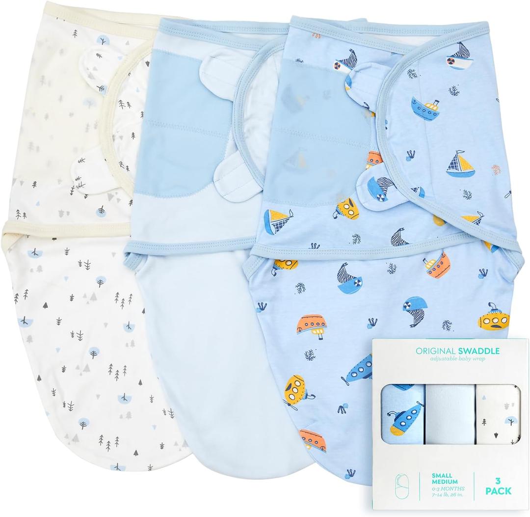 Wowelife Baby Swaddle Sleep Sacks, 3-Pack Swaddles for Newborns, Baby Swaddles 0-3 Months, 100% Cotton Swaddle Infant Blankets for Boy Baby Essentials for Newborn, Light Blue (Standard Size)