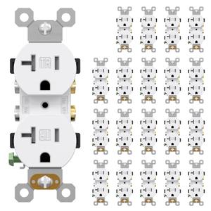 AIDA 20 Amp Outlets Duplex Electrical Receptacle Outlets, Tamper Resistant, Heavy-Duty Receptacle Wall Outlet, Residential, 2-Pole, 3-Wire, Self-Grounding Clip, NEMA 5-20R, UL Listed 20 Pack, White