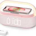 COLSUR Bluetooth Speaker Alarm Clock with Wireless Charger, FM Radio, Adjustable LED Night Light, 6 in 1 Bedroom Portable Speaker 2500mAh, Phone Stand for Bedside, Home, Office, Gift (Pink)