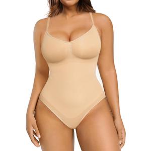 FeelinGirl Shapewear Bodysuit Sculpting Tummy Control Body Shaper for Women Seamless Plus Size Butt Lifting Shaper (X-Small-Small, Dark Beige)