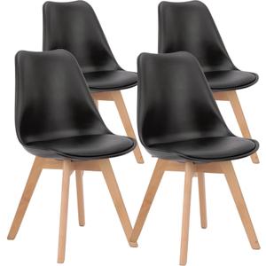 OLIXIS Dining Chairs Set of 4 Mid-Century Modern Dinning Chairs, Living Room Bedroom Outdoor Lounge Chair PU Leather Cushion and Wood Legs, Black (Inky)