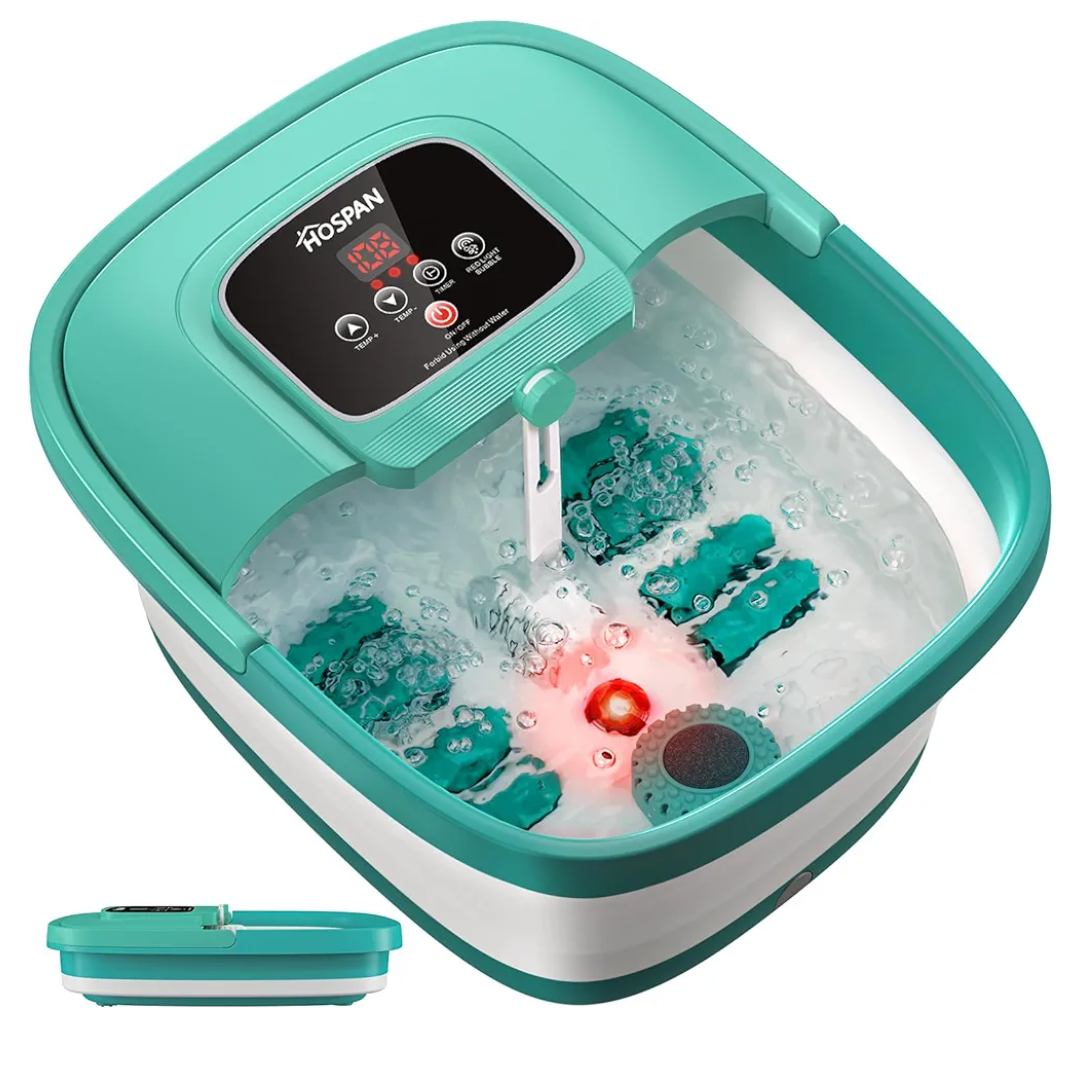 HOSPAN Collapsible Foot Spa with Heat, Bubble, Red Light, and Temperature Control, Foot Bath Massager with 8 Shiatsu Massage Rollers, Pedicure Foot Spa for Relaxation - FS01A