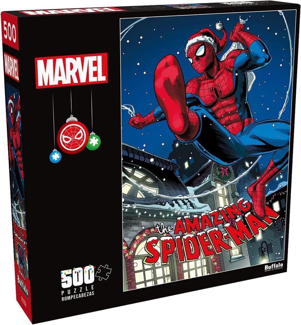 Buffalo Games - Marvel - Swinging into The Holidays - 500 Piece Christmas Jigsaw Puzzle - Colorful, Holiday Puzzles for Adults  Precision-Cut Pieces, Festive Artwork, Relaxing Winter Fun