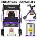 BlessReach Foldable Rollator Walkers with Seat for Seniors, 450 lb Capacity, 8'' Wheels, 18" Big Seat, 6-Position Adjustable Height, Heavy-Duty Aluminum Rolling Walker (Purple)
