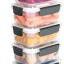 YORY 3 cup Plastic Food Storage Containers with Lids Nestable Freezer Dishwasher Safe Rectangle Container Set,5-Pack