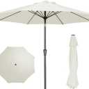 PatioKingdom 9FT Patio Outdoor Umbrella-UPF 50+ Sun Shade with Wind Vent, Push-Button Tilt & Smooth Crank Lift, Rust-Resistant Fiberglass Frame for Garden, Backyard,Yard (Creamy-white)