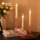 Hewory Glass Candlestick Holders Set: 3PCS Pink Candle Holder Taper Candle Holders Bulk, Crystal Ribbed Candle Sticks Holder Decor for Table Centerpiece Wedding Christmas Thanksgiving Dinner
