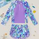 Mioglrie Girls Swimsuit Teen Bathing Suits Long Sleeve Girls' Swimwear Zipper Kids 2 Piece Tankini Swim Suit for Girl