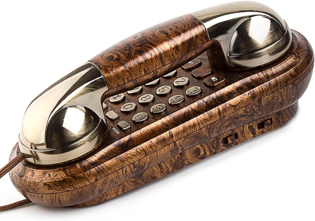 Sangyn Corded Phone Vintage Wood Grain Wall Phone, No AC Power Required, 3 Speed Dial Keys, Big Buttons, Loud Mechanical Ringer, Volume Control, Redial, Mute, Flash, Landline Phone for Home House (Nanmu Color)