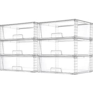 Vtopmart 6 Pack Large Stackable Storage Drawers,Easily Assemble Acrylic Bathroom Closet Undersink Organizers and Storage,Plastic Storage Bins for Kitchen Cabinets,Pantry,Makeup,Medicine Organization