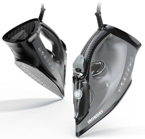 IRONDAY Steam Iron for Clothes, 1800W Cloth Iron with Ceramic Soleplate, Auto-Off, 20s Fast Heat-up,Burst of Steam, Self-Cleaning, 20.28oz Water Tank for Home Ironing