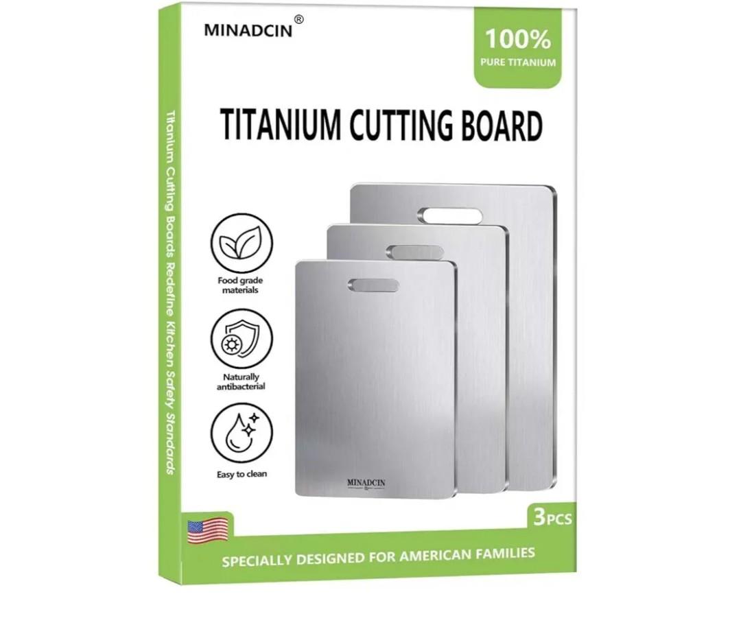 Titanium Cutting Boards For Kitchen, 3Pcs 100% Pure Cut Titanium Cutting Board, Food Grade Quality, Easy To Clean And Will Not Absorb Odors, Suitable For Kitchen Or Outdoor Camping