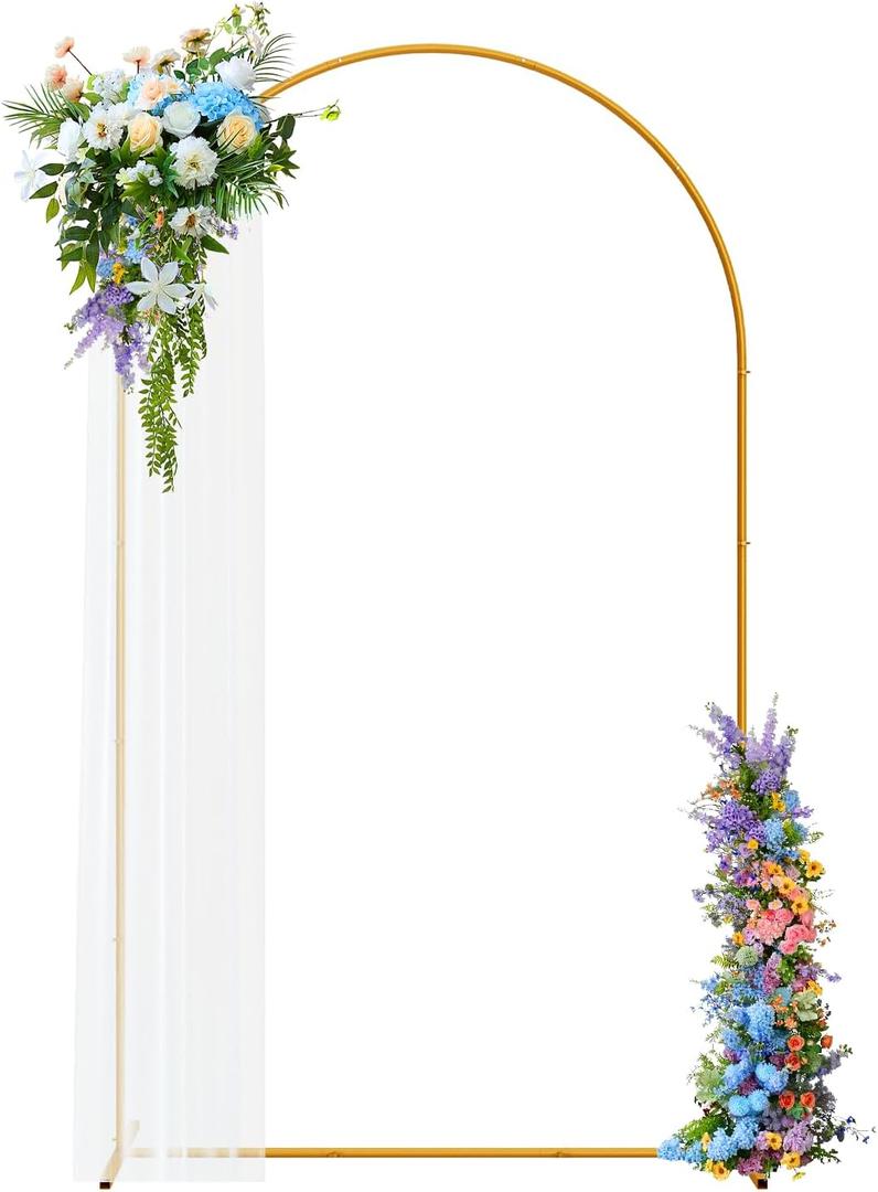 GOJAWAY 7.2FT Backdrop Stand Metal Arch Gold Wedding Arch Stand Arched Backdrop Frame for Birthday Party Baby Shower Graduation Ceremony Decoration