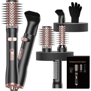 4 in 1 Rotating Hair Dryer Brush, Heated Hot Air Styling Blow Dryer Brush Thermal Round Brush Set with Auto Rotating 360 Fast Drying Multi-Temperature Settings Detachable Design