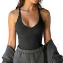 GTEUKTG Women's Spaghetti Strap Scoop Neck Tank Top Racerback Slim Fitted Ribbed Camisole Solid Basic Workout Crop Cami (Black, XL)