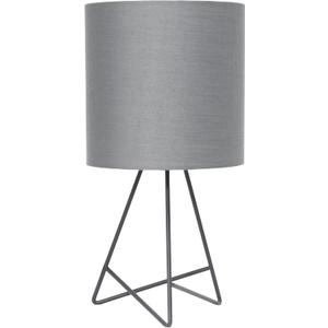 Simple Designs LT1213-GOG 14" Modern Wire Table Lamp with Drum Fabric Shade, for Living Room, Bedroom, Office, Gray