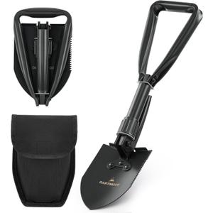 DARTMOOR Mini Folding Shovel High Carbon Steel, Portable Lightweight Outdoor Tactical Survival Foldable Mini Shovel, Entrenching Tool, Camping, Hiking, Digging, Backpacking, Car Emergency (18.1", Black)