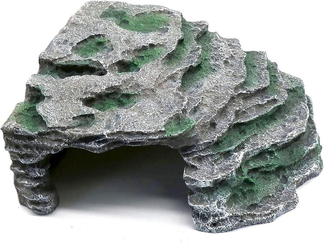 Large Reptile Hide Shale Scape Step Ledge, Reptile Cave Hideout, Bearded Dragons Accessories, Basking Rocks for Bearded Dragons (LargeB11.8 * 9.8 * 5.3)