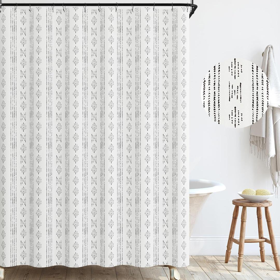 jinchan Black and White Boho Shower Curtain Bohemian Vertical Striped Fabric Shower Curtains for Bathroom with 12 Hooks Waterproof 70x72 Inches