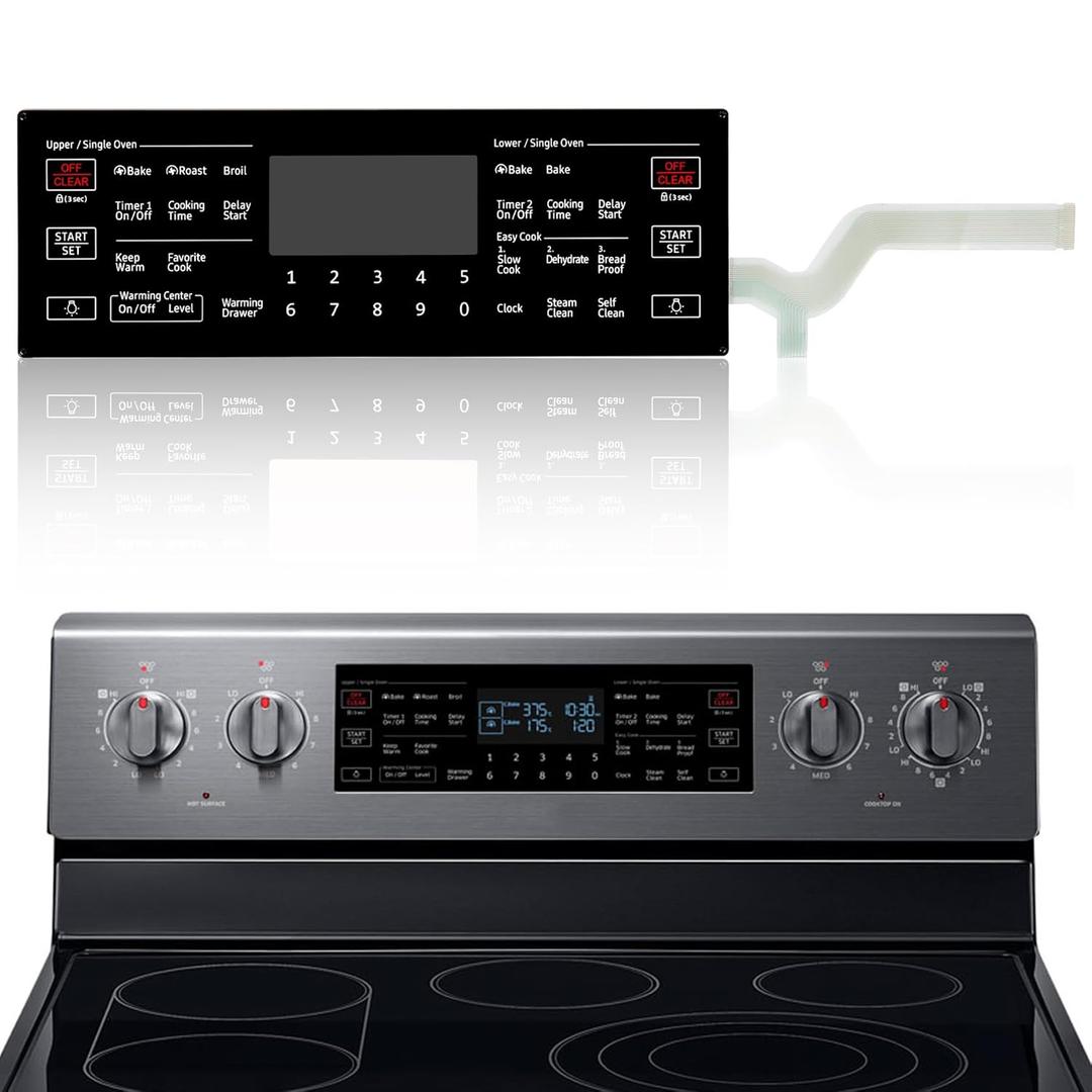 DG34-00032A Oven Membrane Switch Overlay  Compatible with Samsung Range NE59J7750WS, NE59J7850WG, NE59J7850WS  Black Touchpad Panel