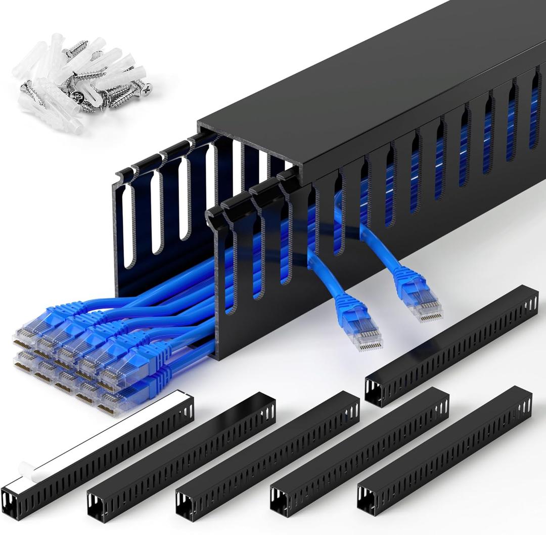 ZhiYo 99in (6X L16.5in) Server Rack Cable Management Raceway, H2.4in x W2in Cable Raceway Kit, Electrically Safe PVC, Open Slot Wire Raceway for Under Desk/Computer/Network Cords (Black)