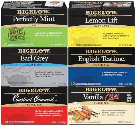 Bigelow Tea Caffeinated Black Tea, 6 Flavor, 20 Count (Pack of 6) - (Packaging and Flavor Assortment May Vary)
