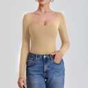 Avidlove Bodysuits for Women Long Sleeve Body Suits Womens Scoop Neck Bodysuit Double Lined Tops (Beige, XS)