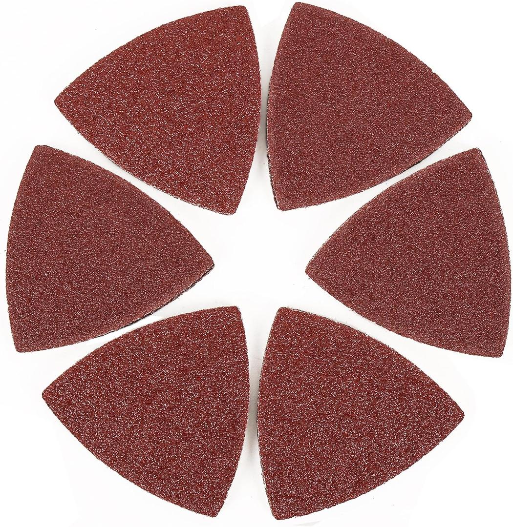Coceca 100pcs Triangle Sanding Pads Sandpaper Hook and Loop Sanding Sheet for Wood Fit 3-1/8 Inches Oscillating Multi Tool, 40/60/80/120/180/240 Grit