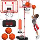 Kids Indoor Basketball Hoop with Scoreboard & Timer,Toddler Adjustable Height Basketball Goal Toy for Outdoor Backyard,Sports Game Play