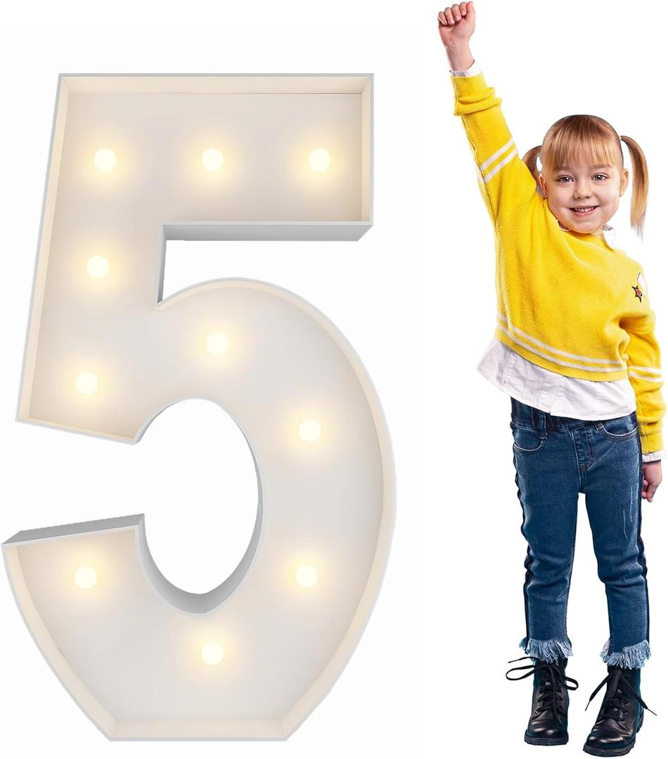 3FT Light Up Numbers Pre-Cut Frame Giant Marquee Numbers 5, Mosaic Numbers for Balloons, 15th 25th 50th 65th Birthday Decorations for Women Men, 50th Anniversary Decorations, Party Decor