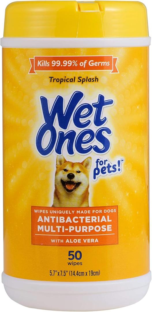 Wet Ones for Pets Multi-Purpose Dog Wipes With Aloe Vera | Dog Wipes For All Dogs in Tropical Splash, Wet Ones Wipes for Paws & All Purpose | 50 Ct Cannister Dog Wipes