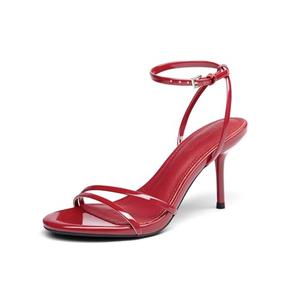 Coutgo Womens Strappy High Heels Sandals Open Almond Toe Ankle Strap Summer Dress Shoes, Red, size 7.5