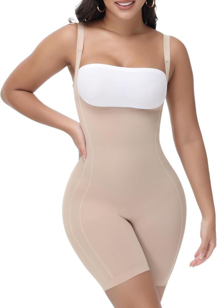 SHAPESHE Open Bust Shapewear Tummy Control Seamless Bodysuit for Women Butt Lifting Body Shaper Fajas Colombianas (Small, Tan)