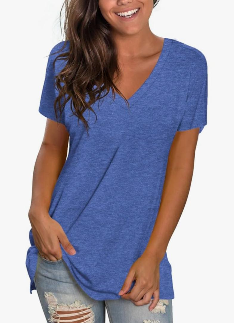 Sipaya Womens T Shirts Basic V Neck Tee Loose Fitting Casual Short Sleeve Tops.3XL