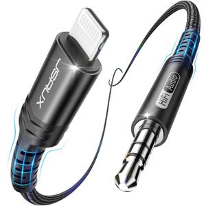 JSAUX Apple MFi Certified Lightning to 3.5mm Audio Cable 6FT, AUX Cord for iPhone Headphones Jack Compatible with iPhone 14/14 Plus/14Pro/13/13 Pro Max/12/12 Pro/11 Pro/X/XS/XR/8/Car Stereo-Black