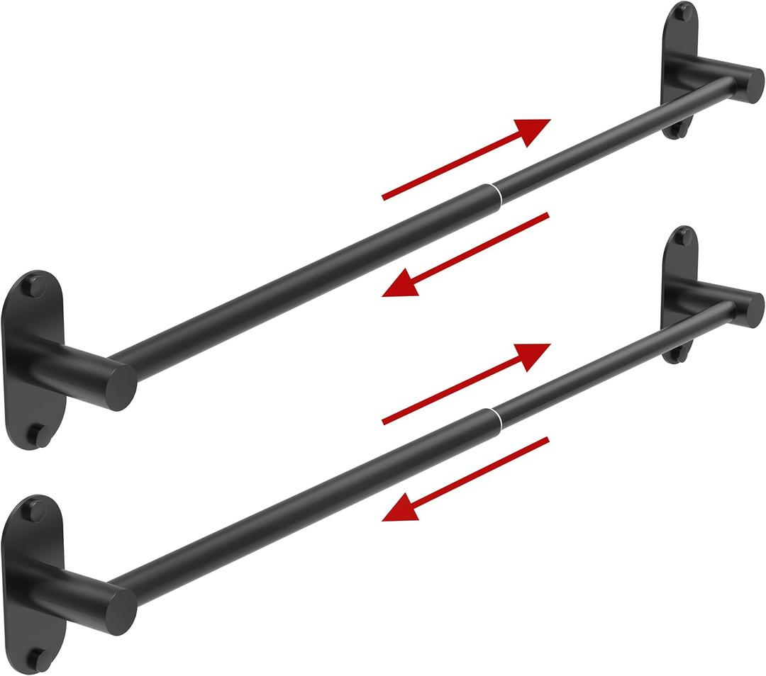Towel Bar, Adhesive or Drill Wall Mount, Matte Black, 2 Pack