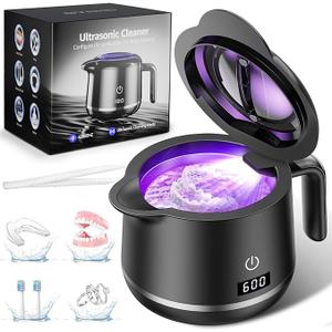 GYNHD Dental Ultrasonic Retainer Cleaner Machine: Dental Cleaning Pod for Denture/Mouth Guard/Aligner/Night Guard/Braces/Toothbrush Heads/Jewelry  45kHz Retainer Cleaner with Digital Timer & 200ML