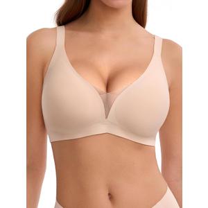 LUCKMEEY Bras for Women No Underwire Deep V Wireless Bra Push Up Seamless Bras Full Coverage Bralettes Everyday Bra, XL