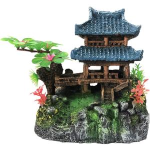 SLOCME Aquarium Classical Resin Castle Decorations - Fish Tank Realistic Details, Green Leaf Aquarium Accessories