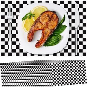 Lincia 100 Pcs Checkered Paper Placemats Birthday Party Supplies Disposable Placemats for Kids Baby Shower Men Party Decorations Favors 11 x 17 Inch(Black, White)
