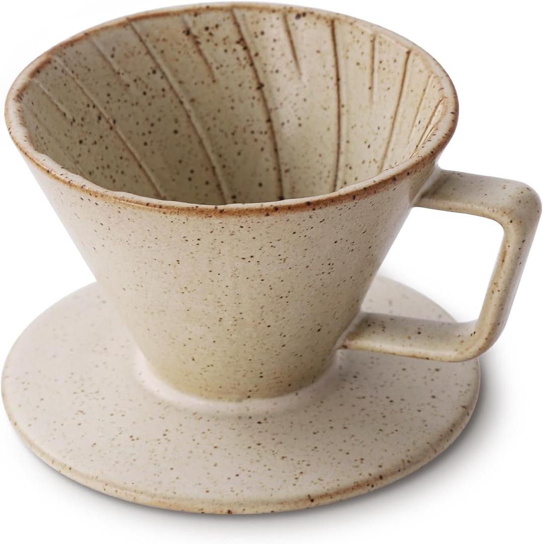 DOWAN Pour Over Coffee Maker, Non-Electric Pour Over Coffee Dripper, Manual Brew Maker, Single Cups Porcelain Slow Brewing Accessories for Gifts, Grey